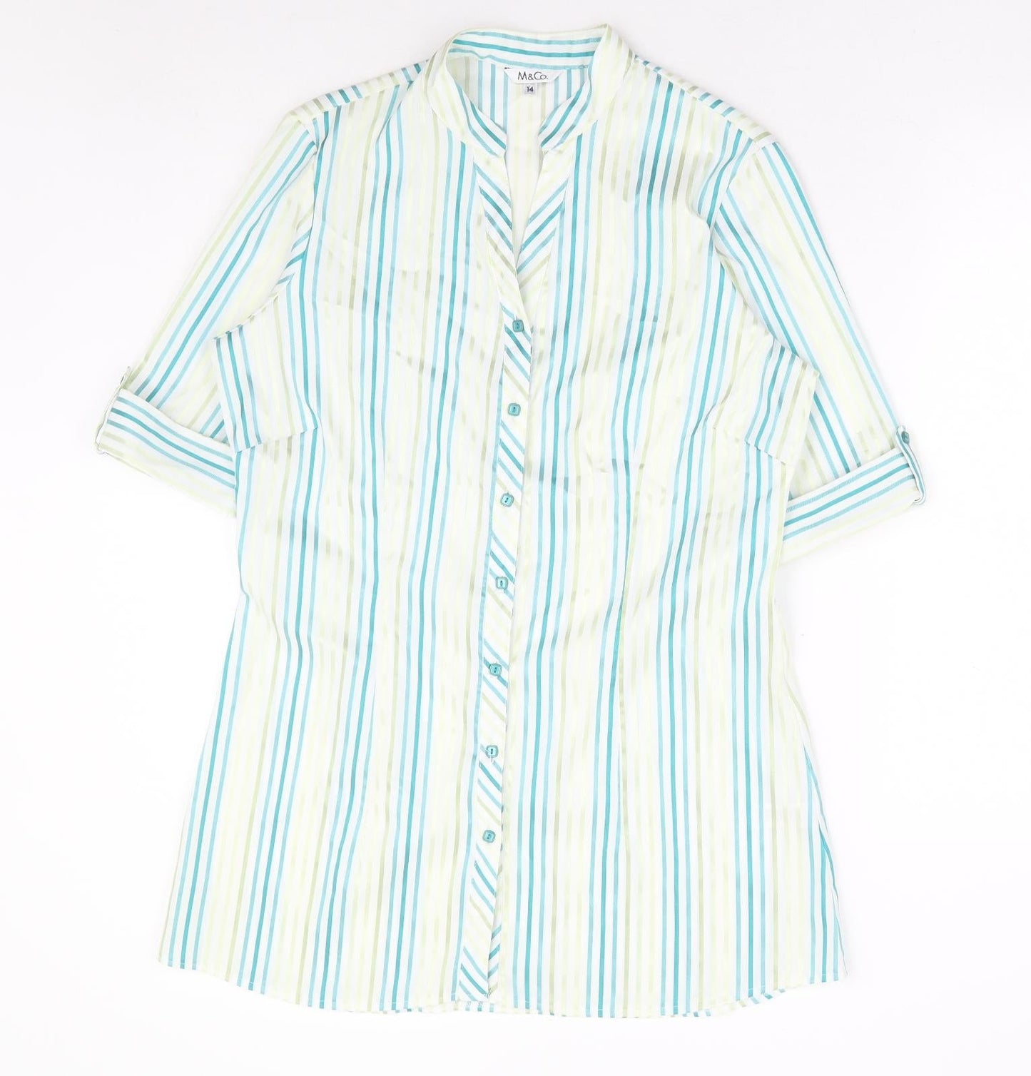 Womens UK Size 14 M&Co Blue Basic Button-Up