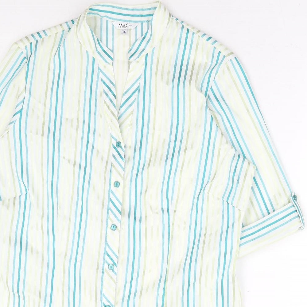 Womens UK Size 14 M&Co Blue Basic Button-Up