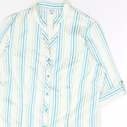 Womens UK Size 14 M&Co Blue Basic Button-Up