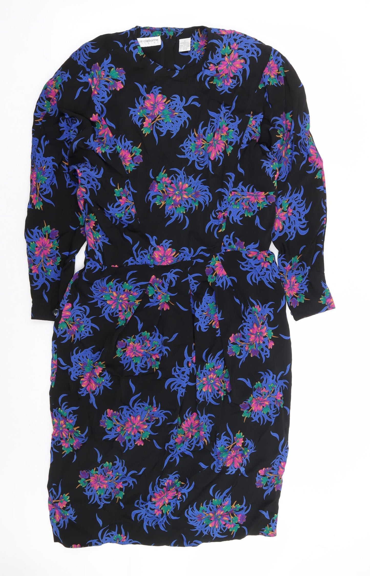 Liz Clairborne Womens Multicoloured Floral Rayon A-Line Size 6 Round Neck Zip