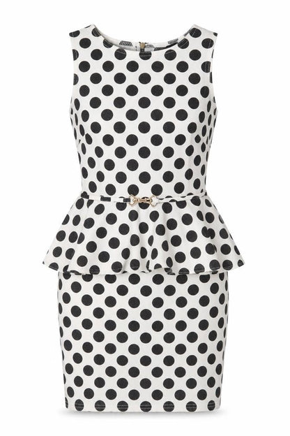 Primark Womens White Polka Dot Polyester Pencil Dress Size 8 Round Neck Zip