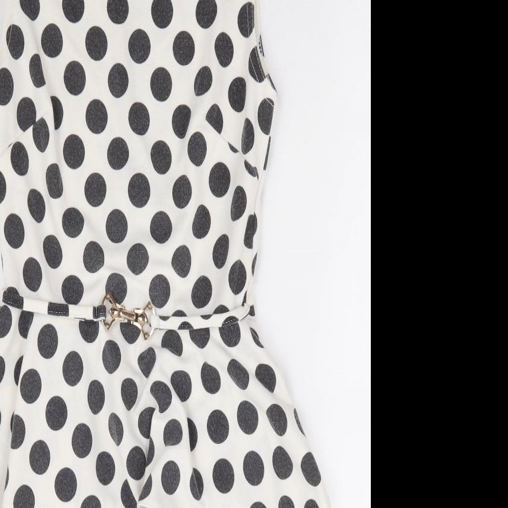 Primark Womens White Polka Dot Polyester Pencil Dress Size 8 Round Neck Zip