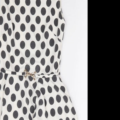Primark Womens White Polka Dot Polyester Pencil Dress Size 8 Round Neck Zip