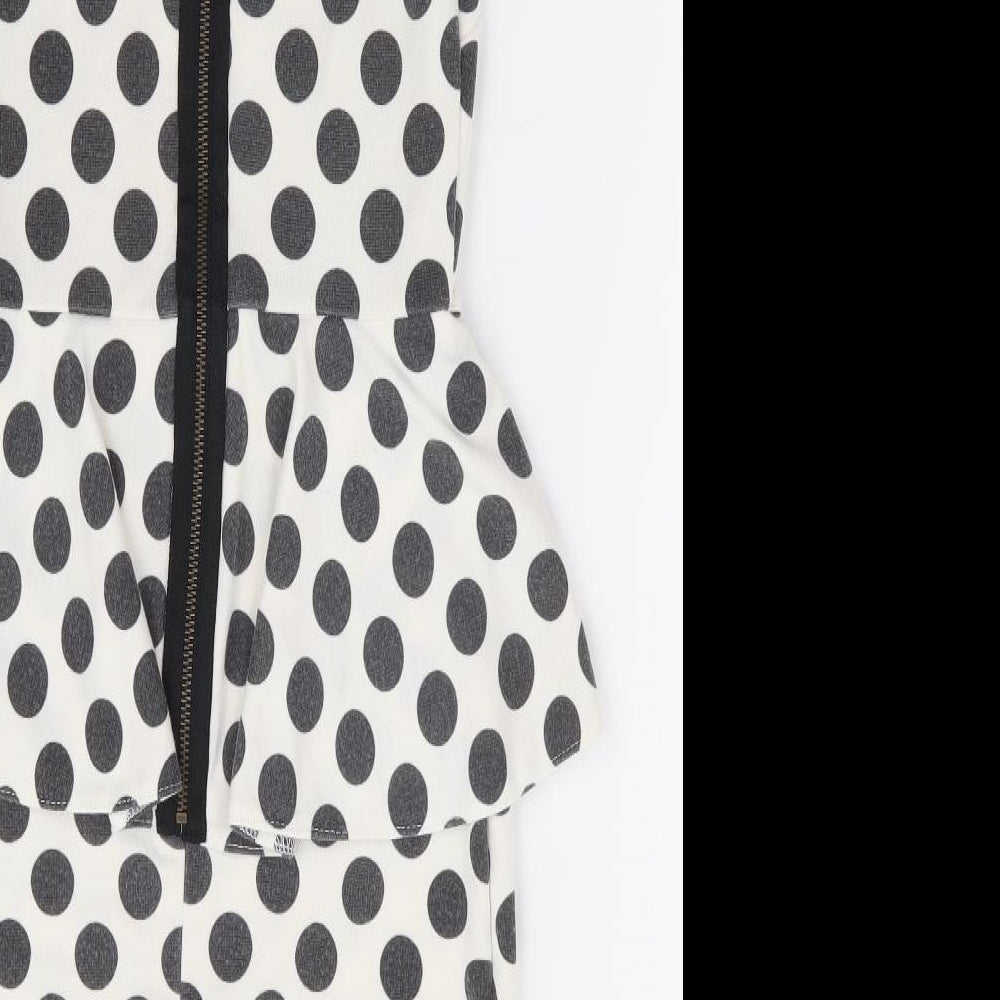 Primark Womens White Polka Dot Polyester Pencil Dress Size 8 Round Neck Zip