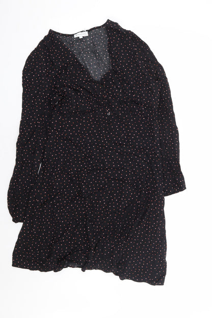 Warehouse Womens Black Geometric Rayon A-Line Size 12 V-Neck Zip - Love Heart Print