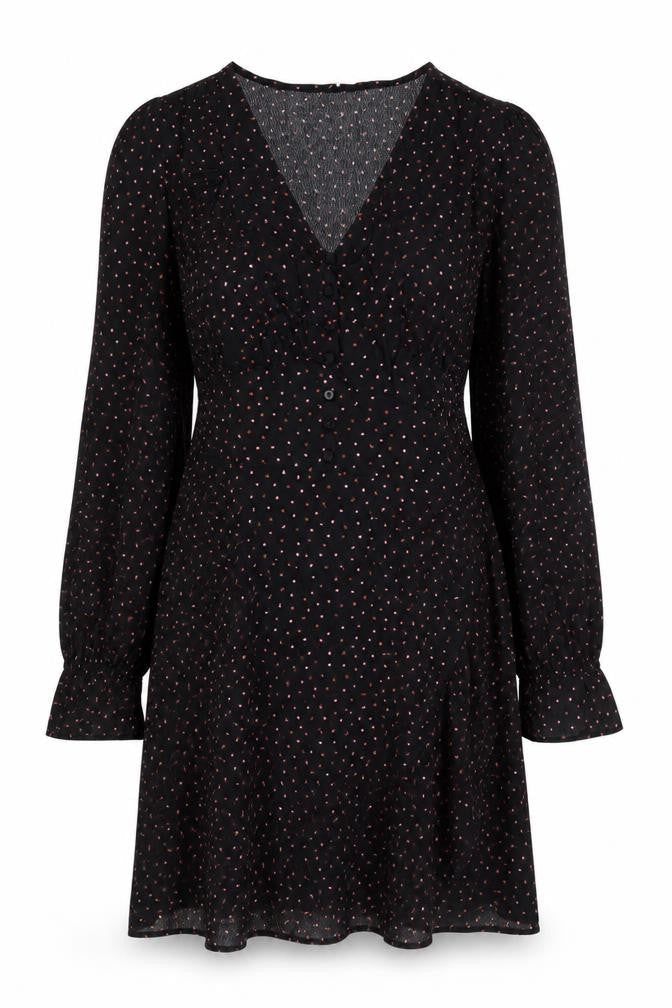 Warehouse Womens Black Geometric Rayon A-Line Size 12 V-Neck Zip - Love Heart Print