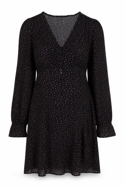 Warehouse Womens Black Geometric Rayon A-Line Size 12 V-Neck Zip - Love Heart Print