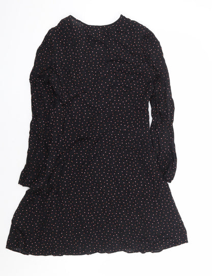 Warehouse Womens Black Geometric Rayon A-Line Size 12 V-Neck Zip - Love Heart Print