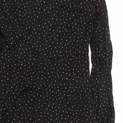 Warehouse Womens Black Geometric Rayon A-Line Size 12 V-Neck Zip - Love Heart Print