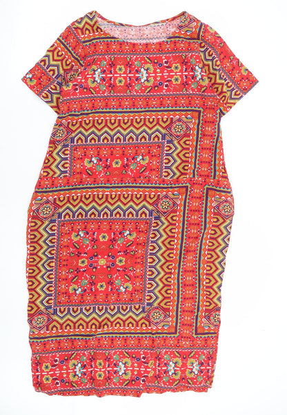 Preworn Womens Red Geometric Polyester A-Line Size S Round Neck Pullover