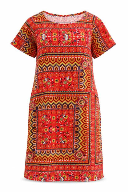 Preworn Womens Red Geometric Polyester A-Line Size S Round Neck Pullover