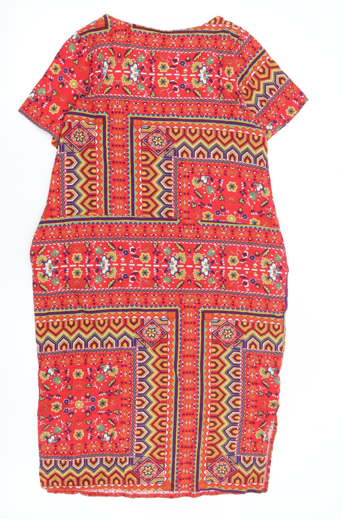 Preworn Womens Red Geometric Polyester A-Line Size S Round Neck Pullover