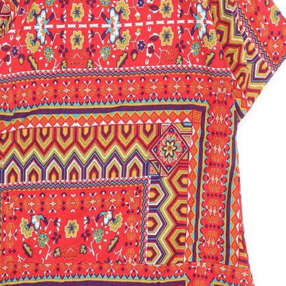 Preworn Womens Red Geometric Polyester A-Line Size S Round Neck Pullover