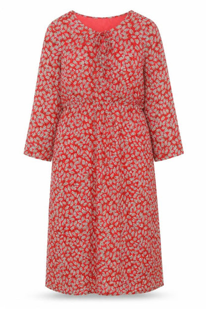 Sheilay Womens Red Floral Polyester Fit & Flare Size S Round Neck Tie