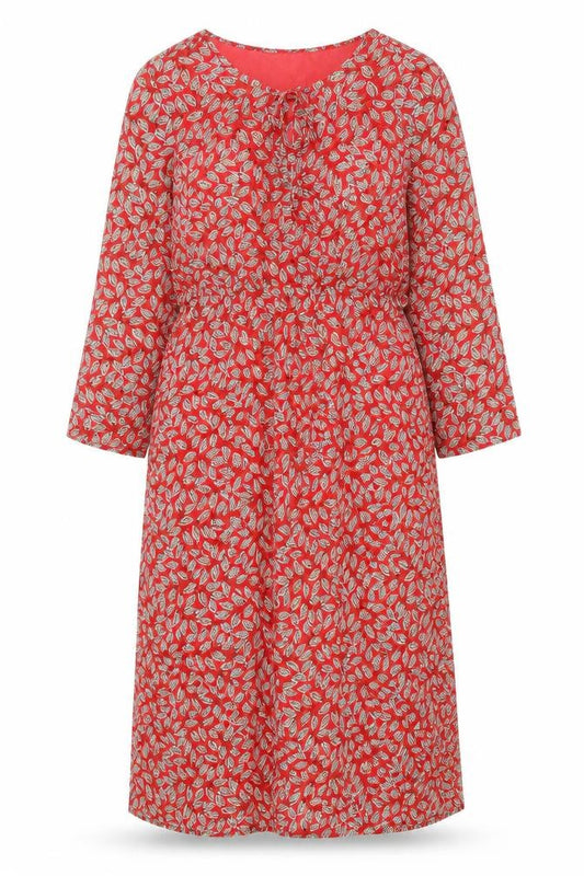 Sheilay Womens Red Floral Polyester Fit & Flare Size S Round Neck Tie