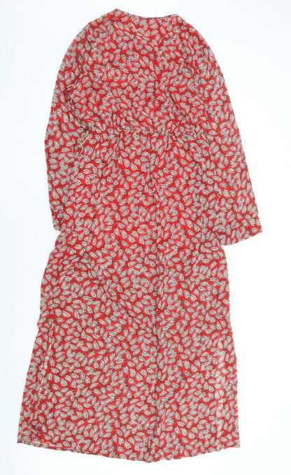 Sheilay Womens Red Floral Polyester Fit & Flare Size S Round Neck Tie