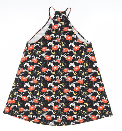 Zara Womens Black Floral Polyester A-Line Size S Crew Neck Pullover - Racer Back