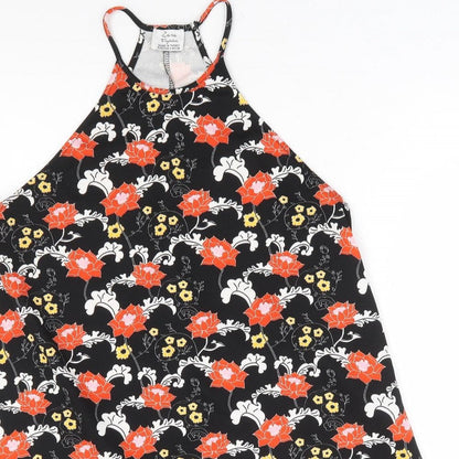 Zara Womens Black Floral Polyester A-Line Size S Crew Neck Pullover - Racer Back