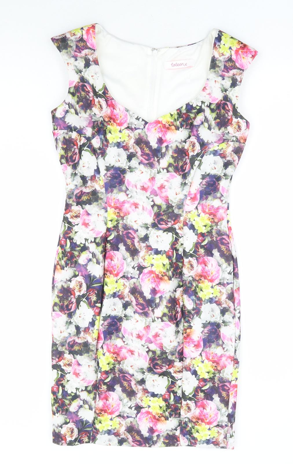 Coleen Womens Multicoloured Floral Polyester Pencil Dress Size 12 Sweetheart Zip