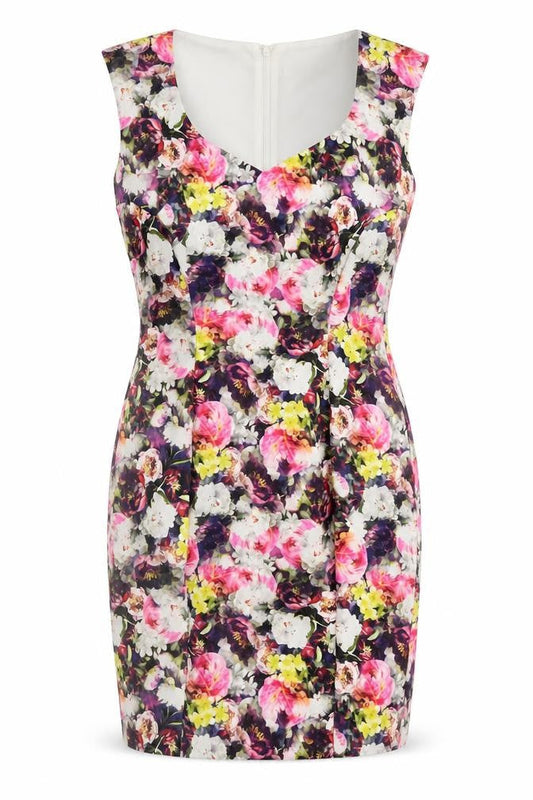 Coleen Womens Multicoloured Floral Polyester Pencil Dress Size 12 Sweetheart Zip