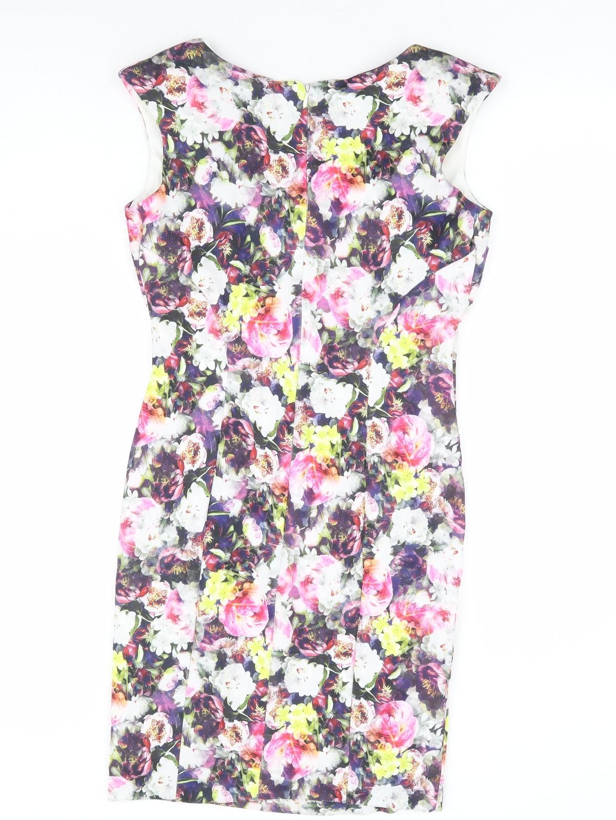 Coleen Womens Multicoloured Floral Polyester Pencil Dress Size 12 Sweetheart Zip