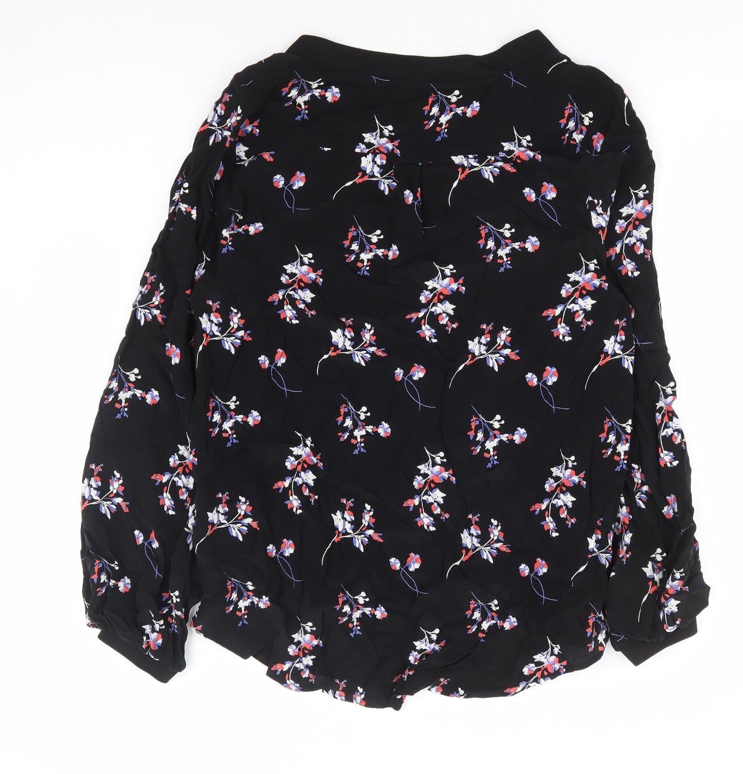 Autograph Womens Black Floral Viscose Basic Blouse Size 8 V-Neck