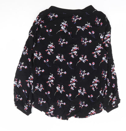 Autograph Womens Black Floral Viscose Basic Blouse Size 8 V-Neck