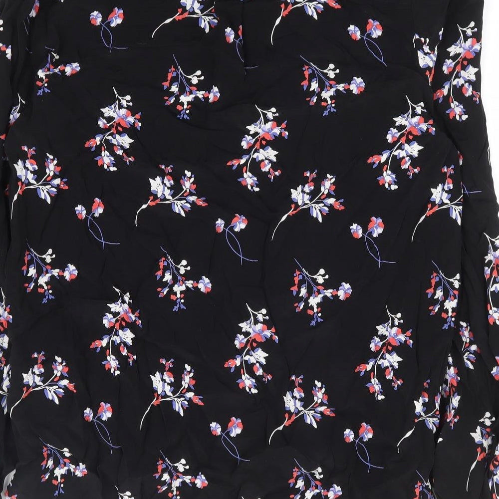 Autograph Womens Black Floral Viscose Basic Blouse Size 8 V-Neck