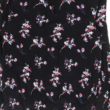 Autograph Womens Black Floral Viscose Basic Blouse Size 8 V-Neck