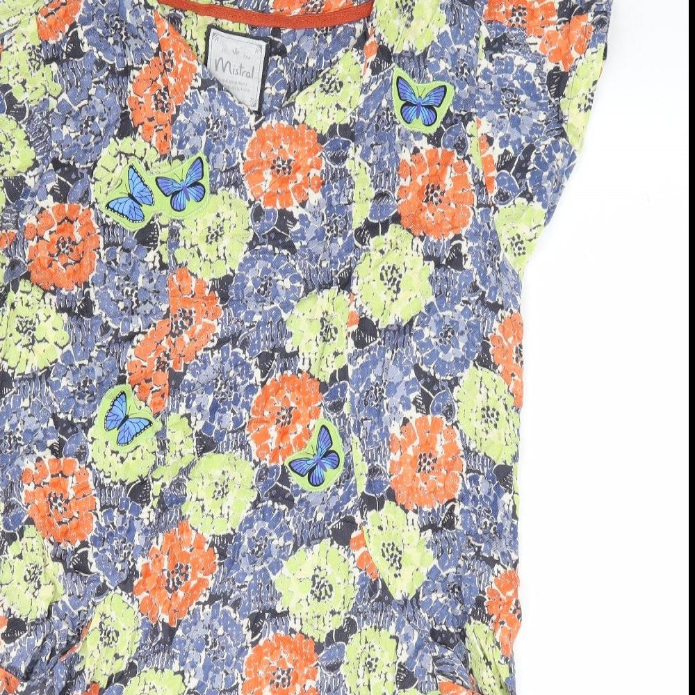 Mistral Womens Multicoloured Floral Viscose Shift Size 14 V-Neck Pullover - Butterfly