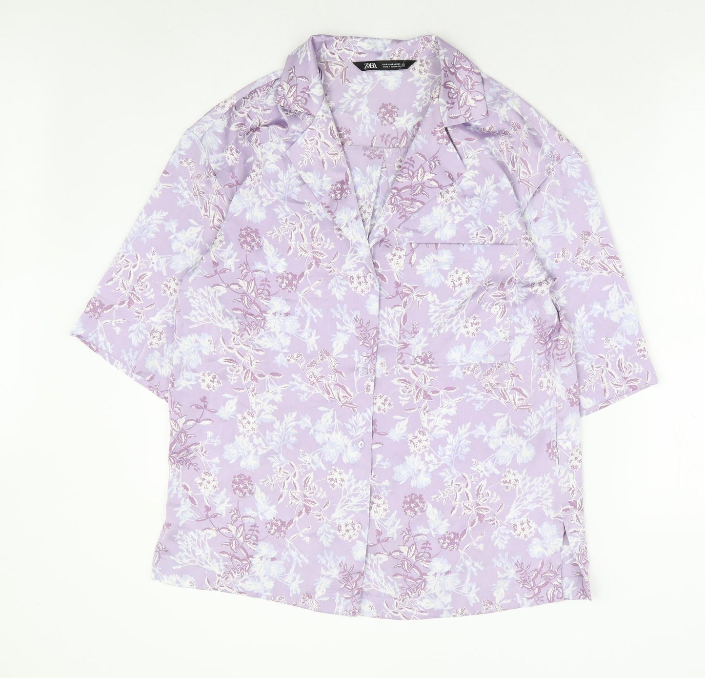 Womens UK Size S Zara Purple Basic Button-Up