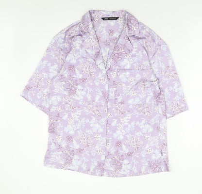 Womens UK Size S Zara Purple Basic Button-Up