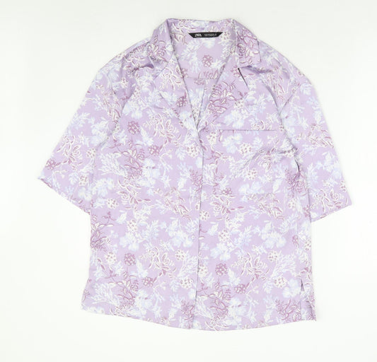 Womens UK Size S Zara Purple Basic Button-Up