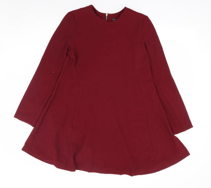 Primark Womens Red Polyester A-Line Size 8 Round Neck Zip