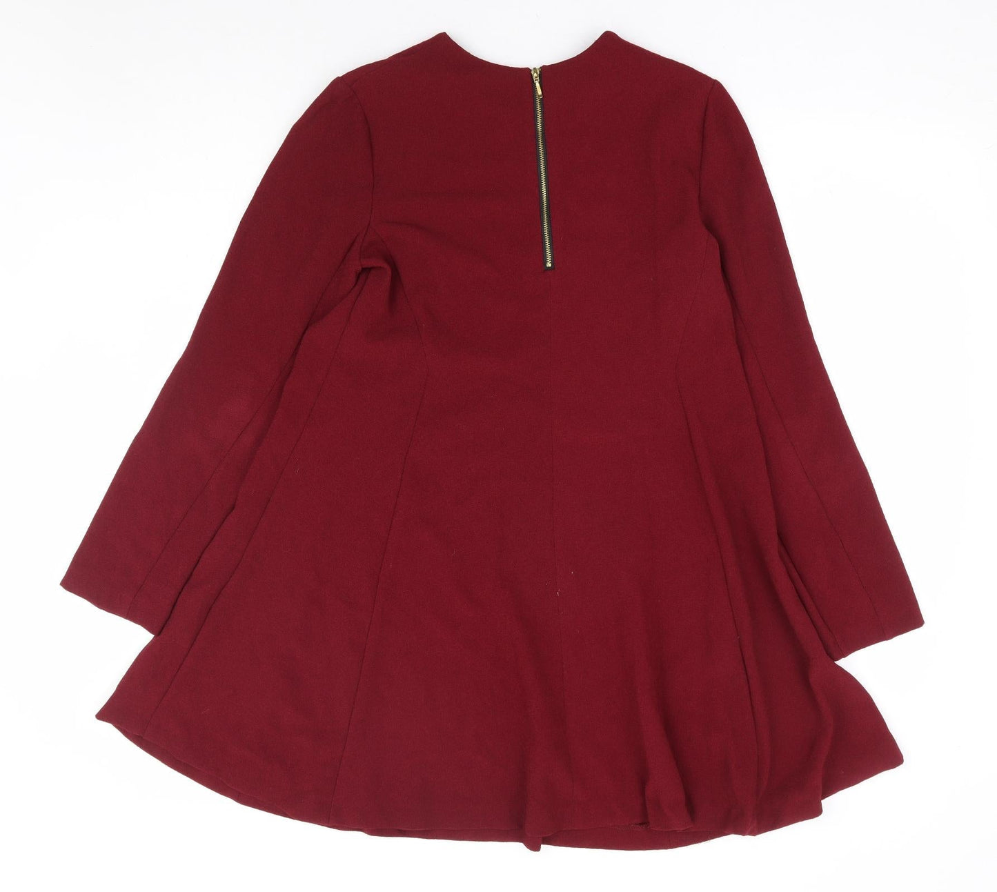 Primark Womens Red Polyester A-Line Size 8 Round Neck Zip