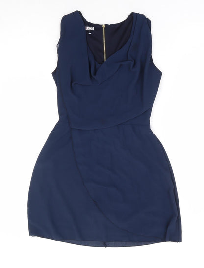 WalG Womens Blue Polyester Fit & Flare Size M Cowl Neck Zip
