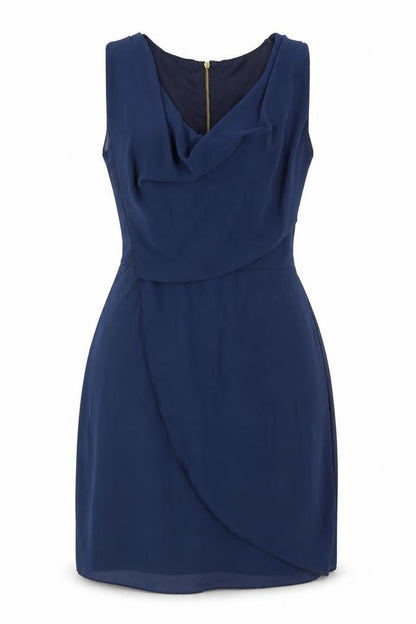 WalG Womens Blue Polyester Fit & Flare Size M Cowl Neck Zip