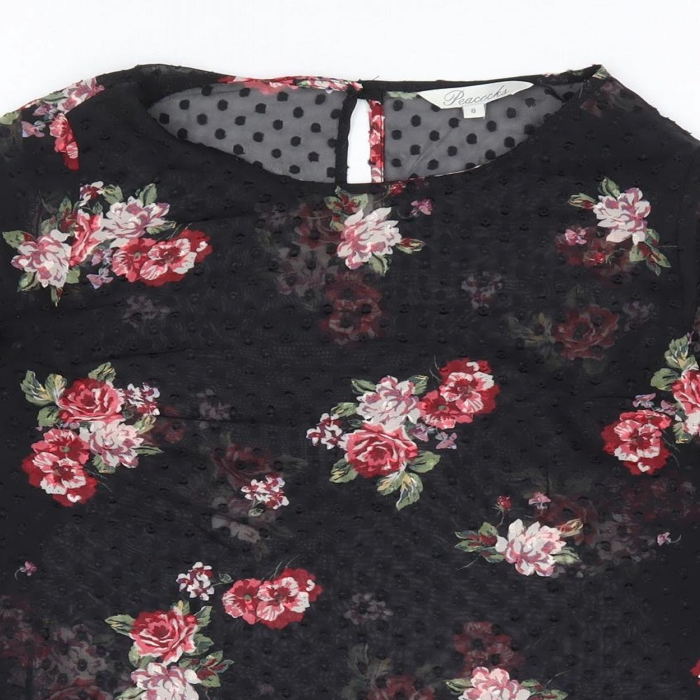 Womens UK Size 8 Peacocks Black Basic Blouse
