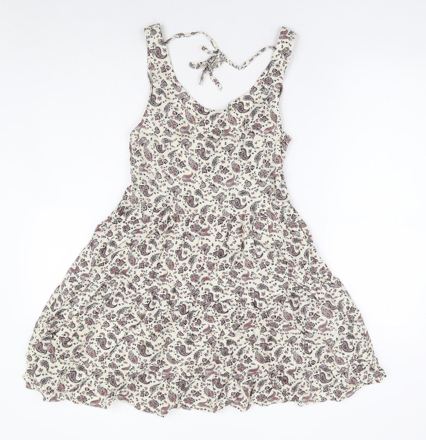 Divided by H&M Womens Beige Paisley Viscose Fit & Flare Size 10 Scoop Neck Tie