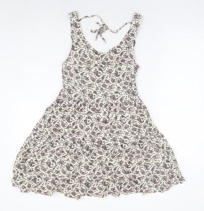 Divided by H&M Womens Beige Paisley Viscose Fit & Flare Size 10 Scoop Neck Tie