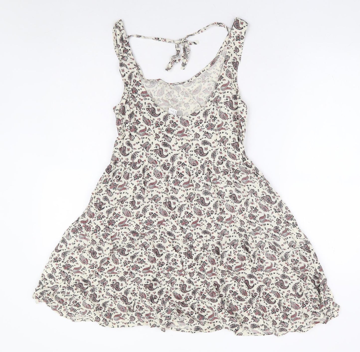 Divided by H&M Womens Beige Paisley Viscose Fit & Flare Size 10 Scoop Neck Tie