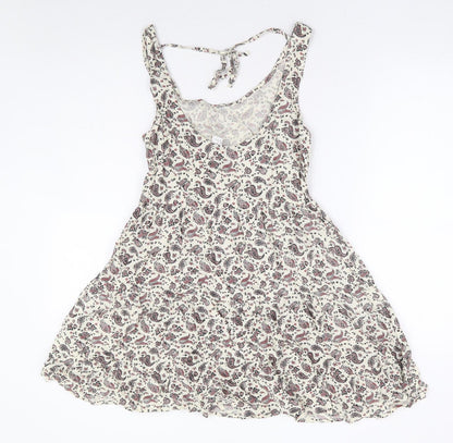 Divided by H&M Womens Beige Paisley Viscose Fit & Flare Size 10 Scoop Neck Tie