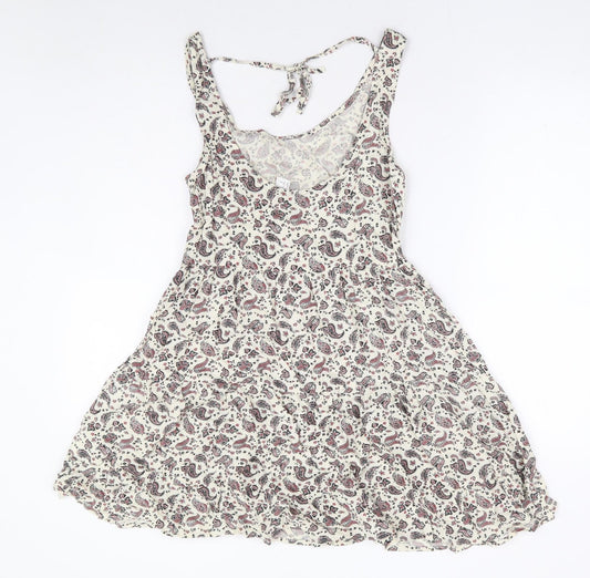 Divided by H&M Womens Beige Paisley Viscose Fit & Flare Size 10 Scoop Neck Tie