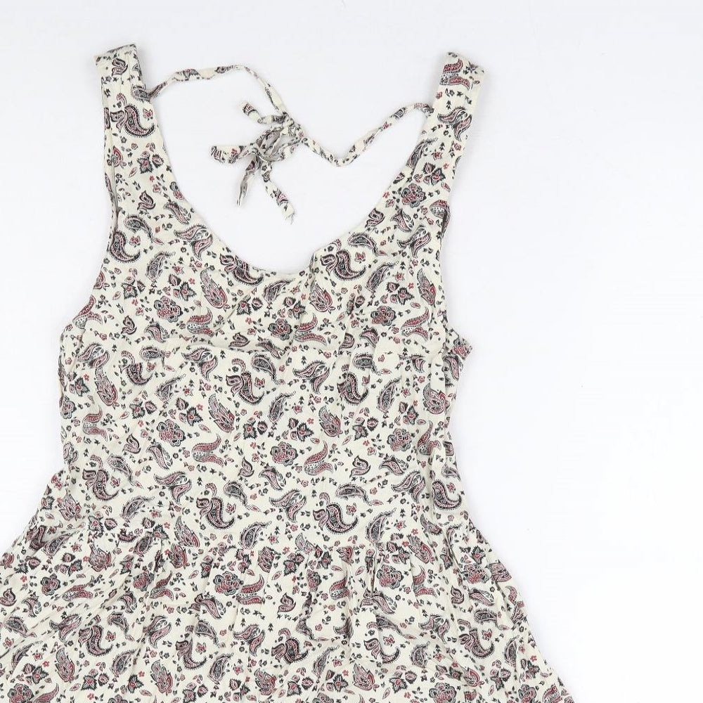 Divided by H&M Womens Beige Paisley Viscose Fit & Flare Size 10 Scoop Neck Tie