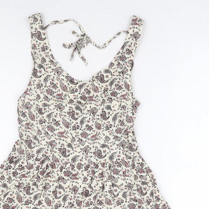 Divided by H&M Womens Beige Paisley Viscose Fit & Flare Size 10 Scoop Neck Tie