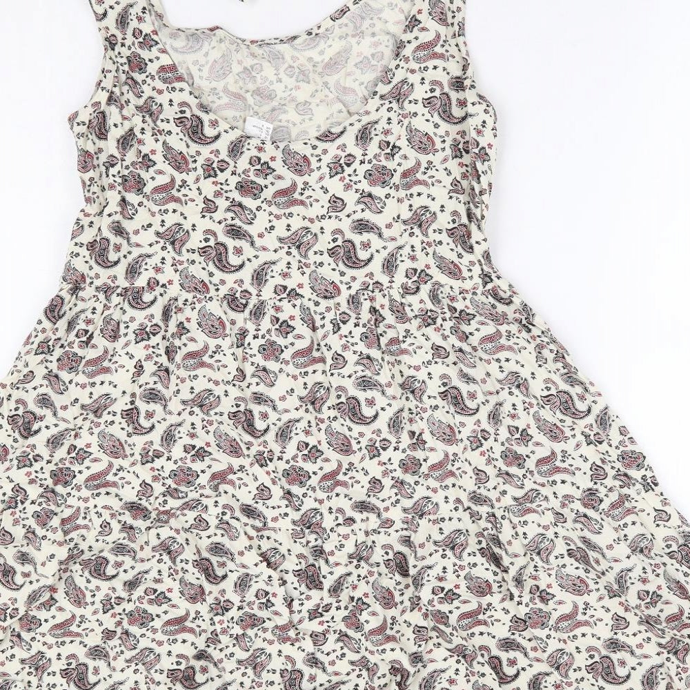 Divided by H&M Womens Beige Paisley Viscose Fit & Flare Size 10 Scoop Neck Tie