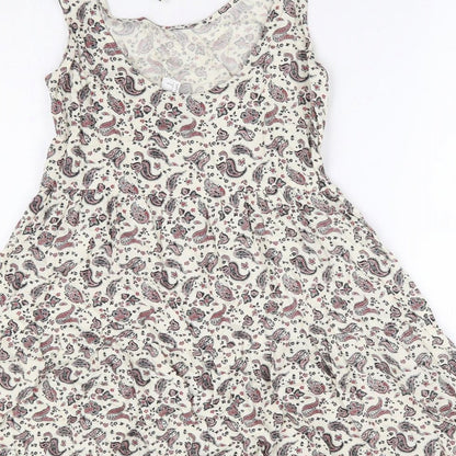 Divided by H&M Womens Beige Paisley Viscose Fit & Flare Size 10 Scoop Neck Tie