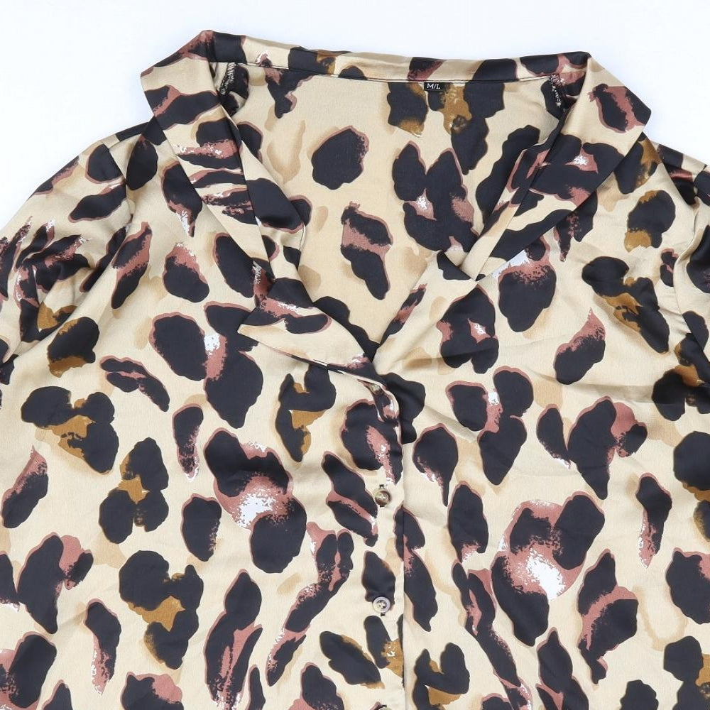 Womens UK Size M Preworn Brown Basic Button-Up