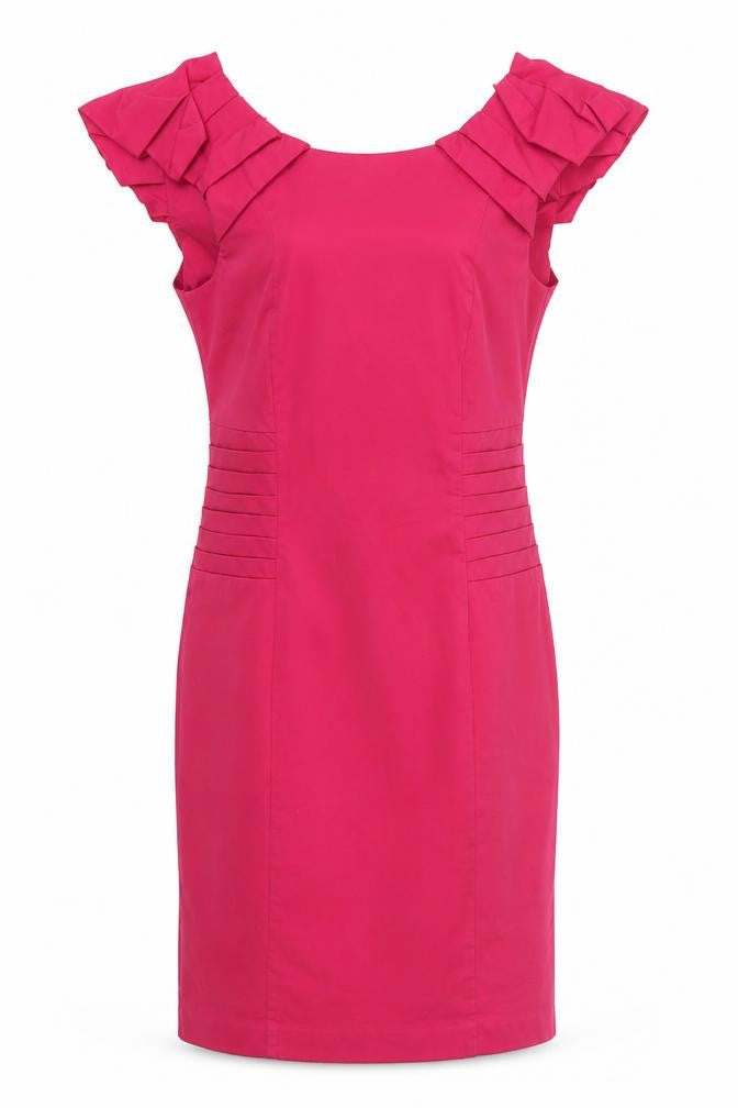 Warehouse Womens Pink Polyester Pencil Dress Size 10 Round Neck Zip