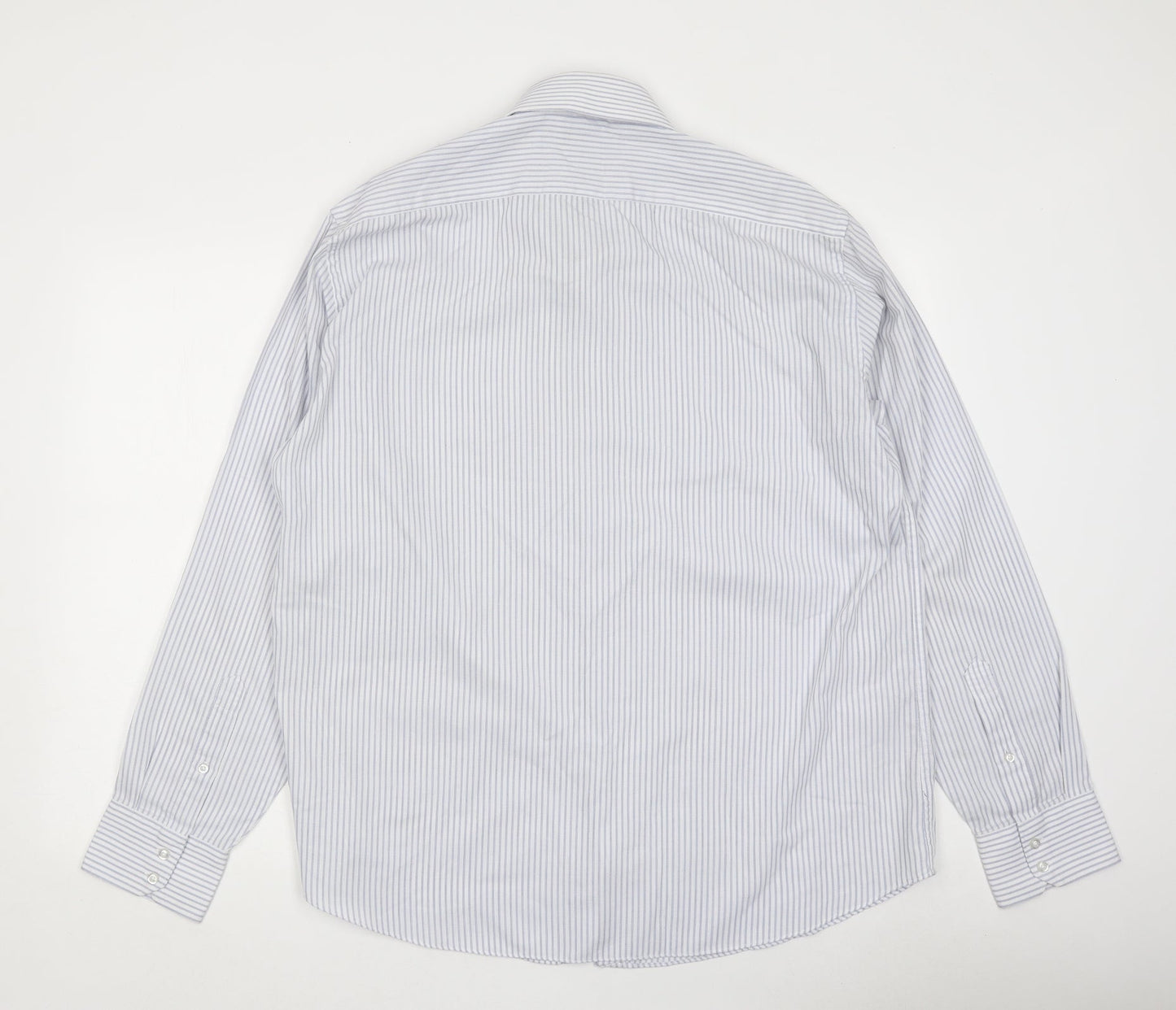 Taylor & Wright Mens Blue Striped Polyester Button-Up Size 21 Collared Button